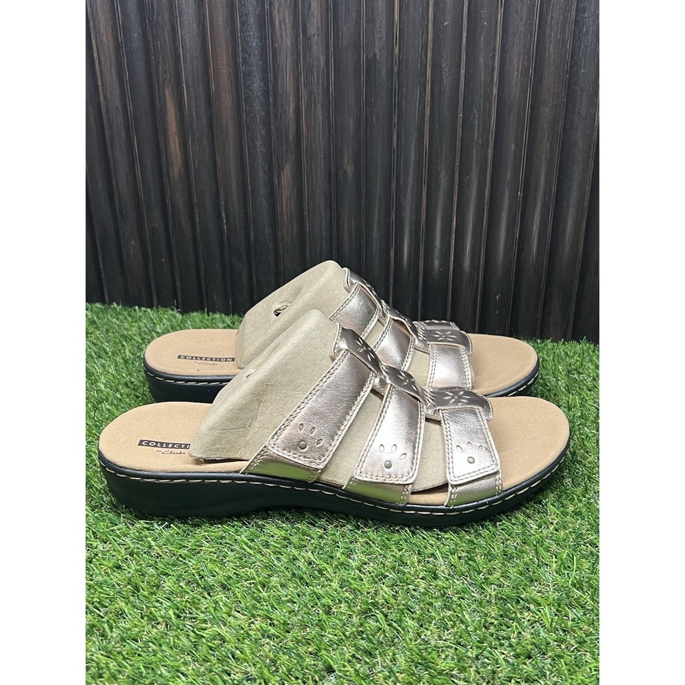 Size 12N - Clarks Leisa Spring Sandals Rose Gold Leaf Women's Adjustable Straps